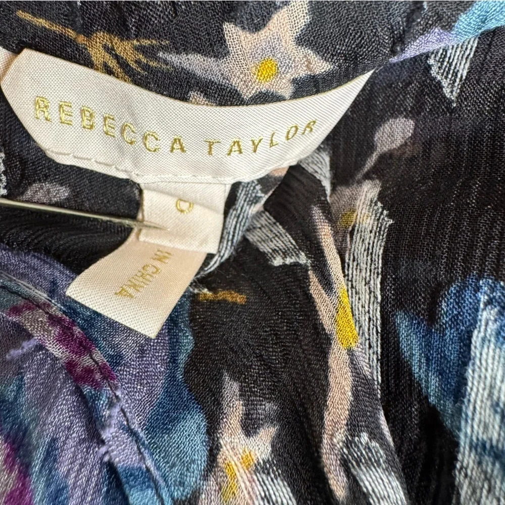 REBECCA TAYLOR Silk Solstice Floral High Neck Short Dress Black Size 0